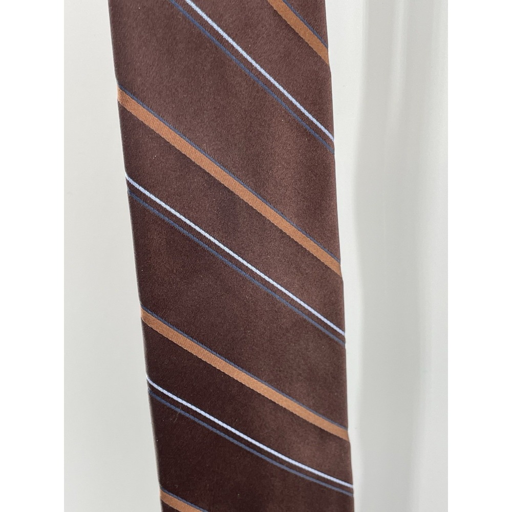 Van Hussen Silk Tie Diagonal Stripes Blue 3.8" Wide Brown Blue